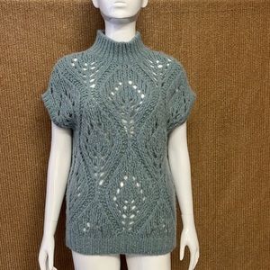New with tags. Brunello Cucinelli chunky "soft aqua " cap sleeve mock neck